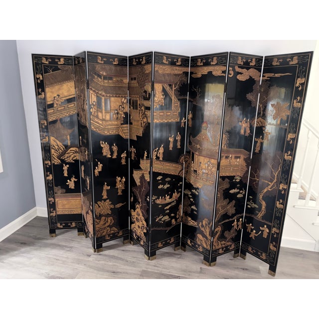 Paint Vintage 8 Panel Asian Screen For Sale - Image 7 of 7