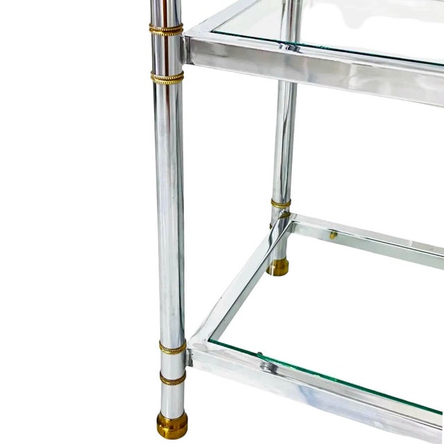 1970s Neoclassical Chrome and Brass Étagère With Glass Shelves, Maison Jansen Style For Sale In Miami - Image 6 of 8