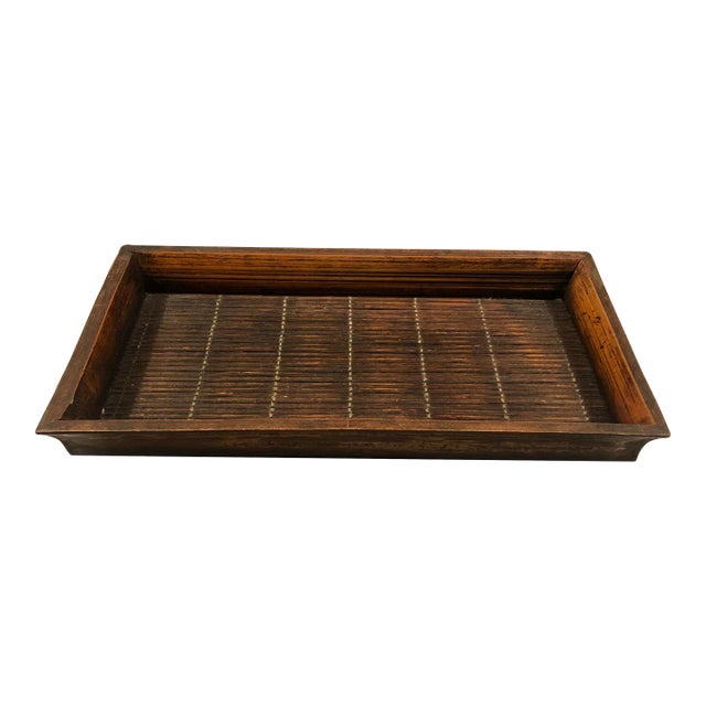 1970s Pencil Reed Bamboo Oblong Tray For Sale