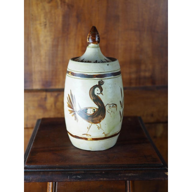 1960s Midcentury French Naive Boho Lidded Jar With Bird For Sale - Image 4 of 11