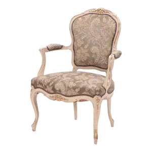 A Gilt and Painted French Upholstered Open Armchair in the Louis XV Style Circa 1900.