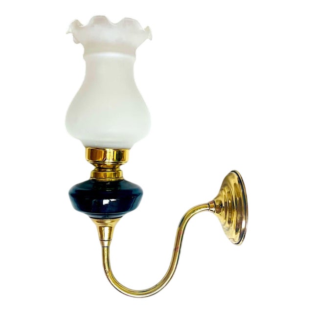 Art Nouveau Style Brass Wall Sconce with Frosted Glass Tulip Lampshade, 1960s For Sale