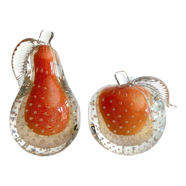 BARBINI MURANO ヴィンテージグラス Mid Century Barbini Murano Orange and White Gold Flecks