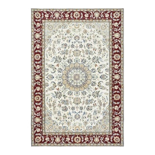 Fine Nain Rug 6’1” X 9’2” White Wool Traditional Hand-Knotted Oriental Carpet For Sale