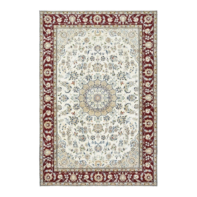 Fine Nain Rug 6’1” X 9’2” White Wool Traditional Hand-Knotted Oriental Carpet For Sale