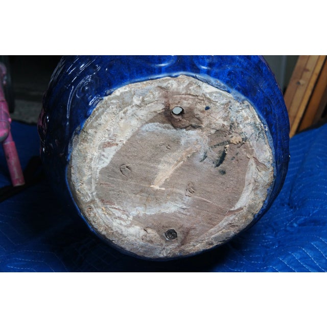 Vintage French Modern Blue Glazed Ceramic Jardinière Urn Planter Pot 19" For Sale - Image 10 of 10