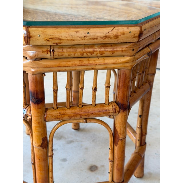 Wood Restored Vintage Brighton Pavilion Style Bamboo Octagonal Cane Side Tables For Sale - Image 7 of 12