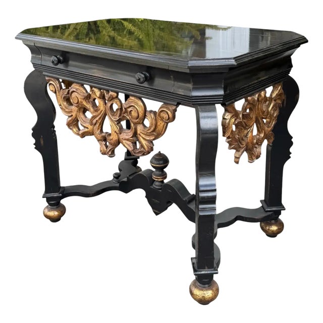 18th C Style Flemish Giltwood & Ebony Console Table For Sale