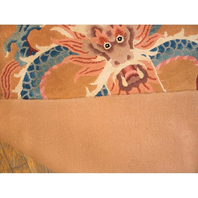 1920s 1920s Tan Sand Open Field Minimalist Dragon Antitque Chinese Art Deco Wool Rug For Sale - Image 5 of 7