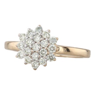 0.59ctw Diamond Cluster Ring 18k Yellow Gold Size 8 Coa Engagement For Sale