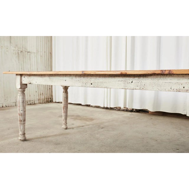 Antique White Country American Painted Pine Farmhouse Dining Table For Sale - Image 8 of 13