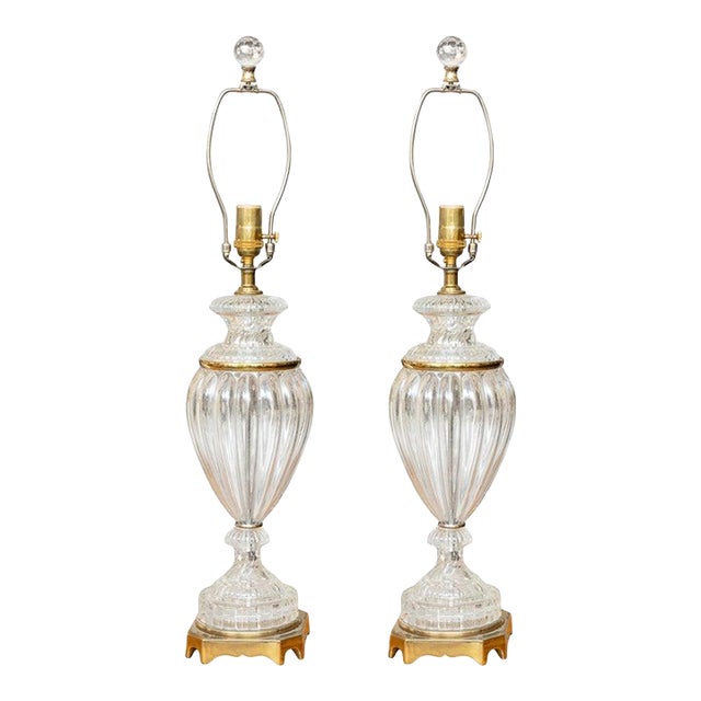 Pair of French Glass Table Lamps For Sale