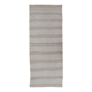 Vintage Turkish Kilim Gallery Runner in Beige & Cream Striped Design 3'10 X 10'4 For Sale