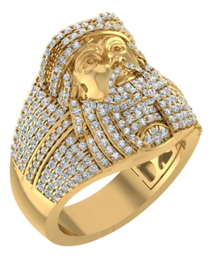 10K Yellow Gold Round Diamond 3D Jesus Religious Mens Ring 1-3/4 Cttw, Size 10