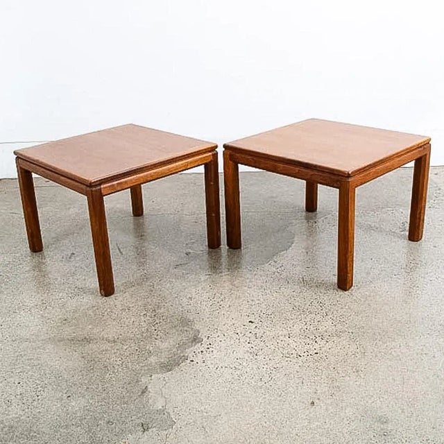 Mid-Century Modern 1960s Pair of Mid Century Danish Modern End Tables Side Square Walnut Low Cube Nightstands For Sale - Image 3 of 12