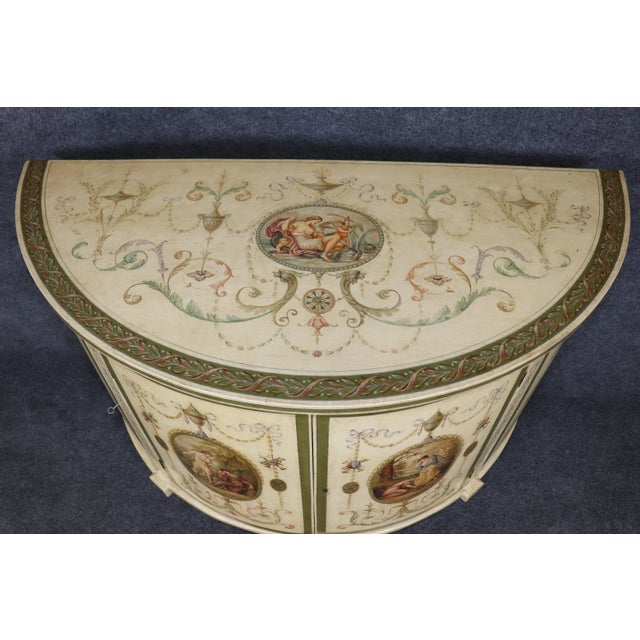 English Antique English Adams Style White Painted Demilune Commode For Sale - Image 3 of 18