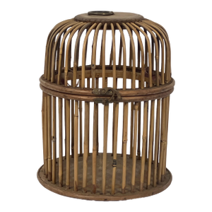 Vintage Handwoven Bamboo Birdcage – Southeast Asian Dome Top Cage, 1970s