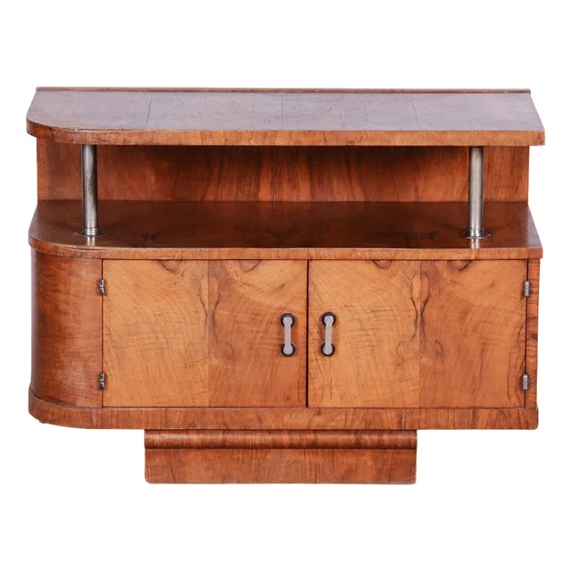Small Art Deco Walnut Cabinet in Chrome-Plated Steel, Czechia, 1930s For Sale