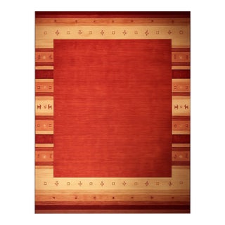 4x6 Handloomed Red Gabbeh Tribal Geometric Modern Hand Loomed Wool Carpet Rug For Sale