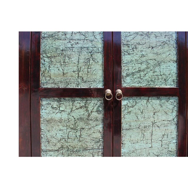 Chinese Distressed Turquoise & Brown Armoire For Sale - Image 5 of 7