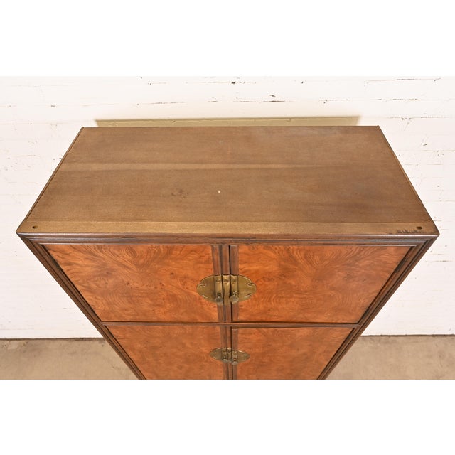 Brown Drexel Heritage Hollywood Regency Chinoiserie Burl Wood Armoire Dresser or Bar Cabinet, Circa 1970s For Sale - Image 8 of 11