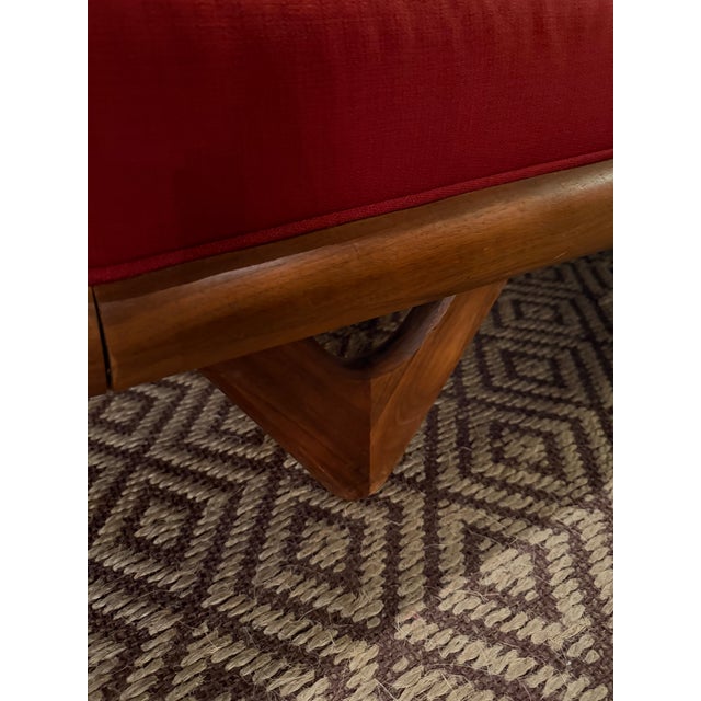 Red Mid-Century Modern Walnut Gondola Sofa For Sale - Image 8 of 10