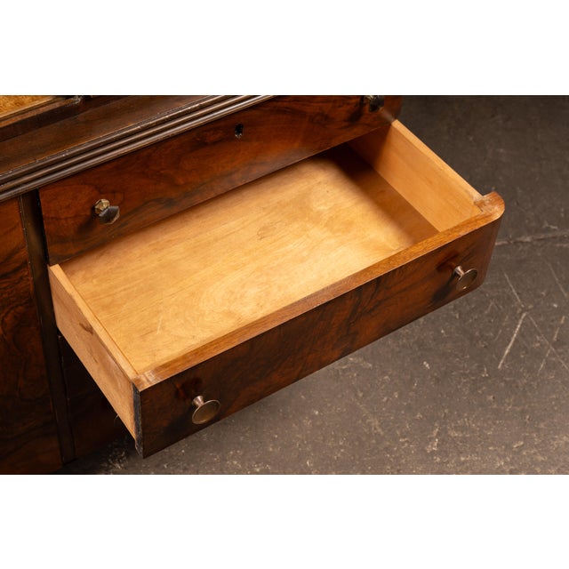 Brown Early 20th Century Art Deco Italian Rosewood Burl Veneer and Birdseye Maple Two-Piece Hutch For Sale - Image 8 of 13