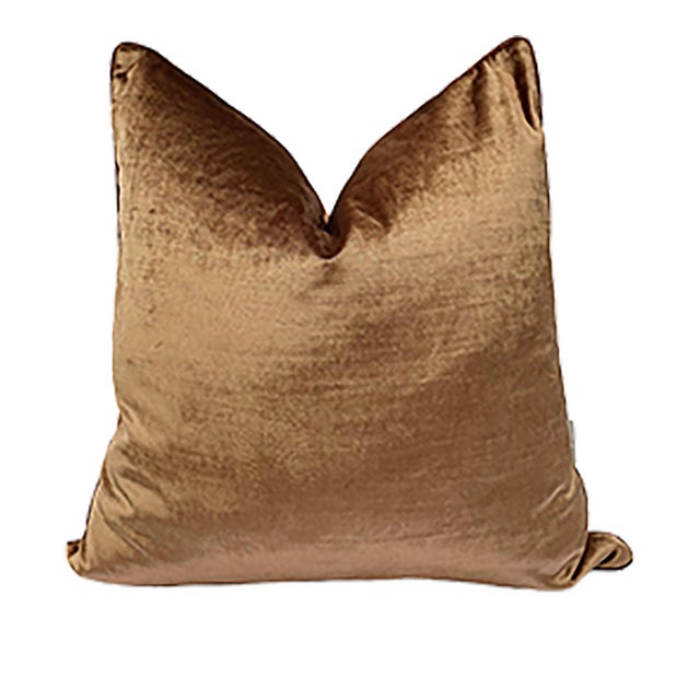 Contemporary Hollywood Regency Shimmering Velvet 22" Throw Pillow, Chocolate For Sale