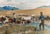 1970s Vintage Western Pioneer Wagon Train Landscape Painting, Signed, Oregon Trail Americana. For Sale - Image 5 of 10