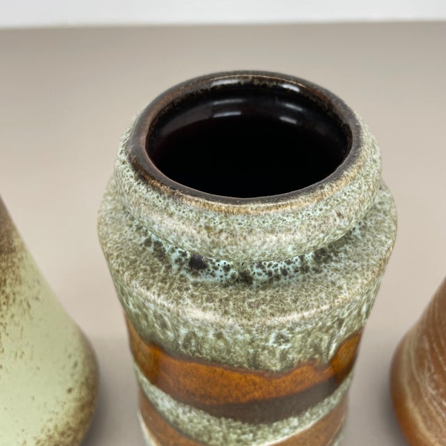 Vintage German Pottery Fat Lava Vases from Scheurich, 1970s, Set of 3 For Sale - Image 9 of 16