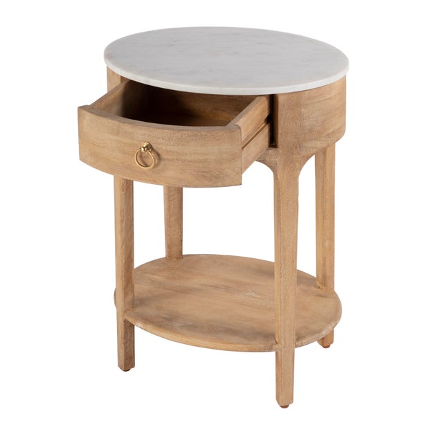 Spritely Home Accent Furniture Ellen 18.25 in. W Oval Marble and Wood 1 Drawer Nightstand, Natural For Sale - Image 4 of 9