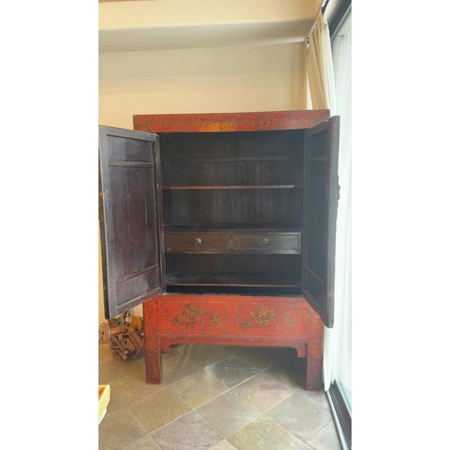 Metal Late 19th Century Red Antique Chinese Chinoiserie Style Wedding Cabinet For Sale - Image 7 of 12