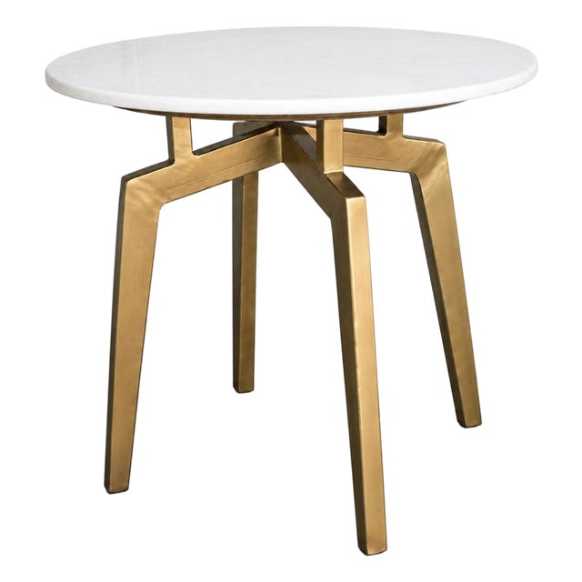 Deco White Marble & Brass Side Table For Sale