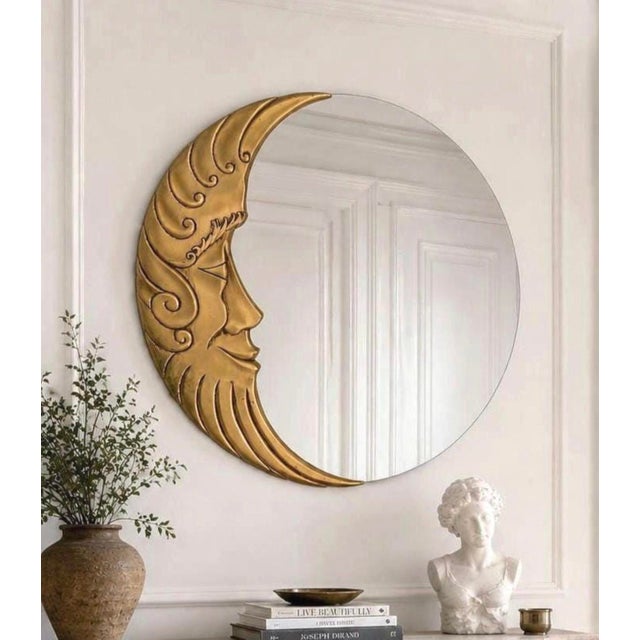 Man in the Moon Mirror Large Gold Crescent 36” Vintage Celestial 1990s For Sale - Image 9 of 12