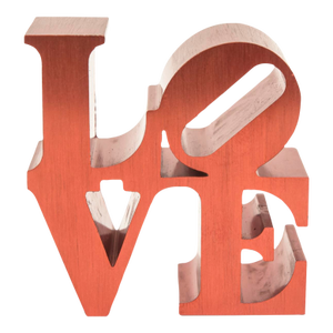 Vintage Authentic Robert Indiana Red Love Sculpture Brushed Aluminum Paperweight/ Desk Accessory