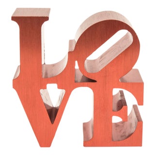 Vintage Robert Indiana Red Love Sculpture Brushed Aluminum Paperweight/ Desk Accessory For Sale