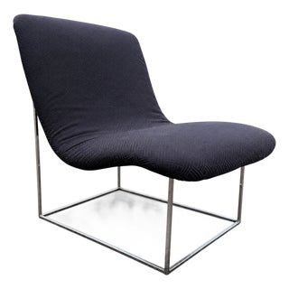 1970s Milo Baughman Style Mid-Century Modern Chrome Scoop Lounge Chair For Sale