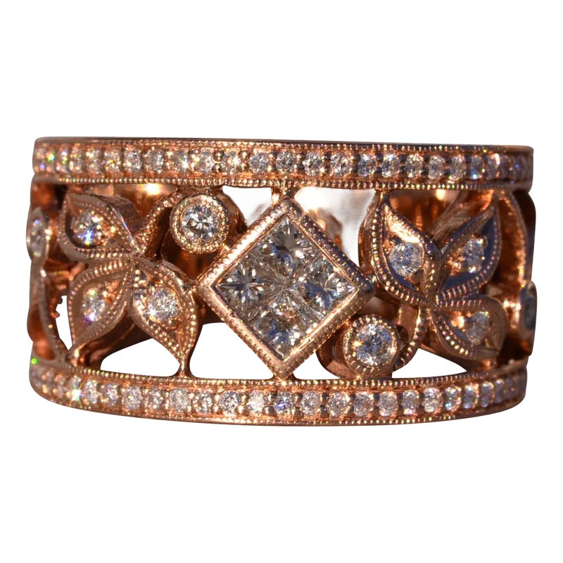 The Meaux: Neil Lane Signed Rose Gold And Natural Diamond Filigree Band