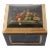 Chinoiserie Lacquered Wood Gold Finish Lidded Box Fruit Still Life Decal Detail Vintage Mid Century For Sale