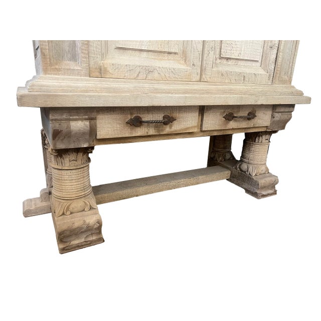 Wood French Provincial Hand-Carved Bleached Oak Bar or Curiosity Cabinet For Sale - Image 7 of 10
