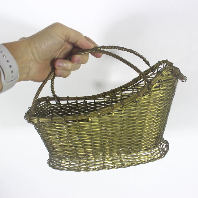 Metal Vintage Brass Wine Bottle Holder Basket For Sale - Image 7 of 10
