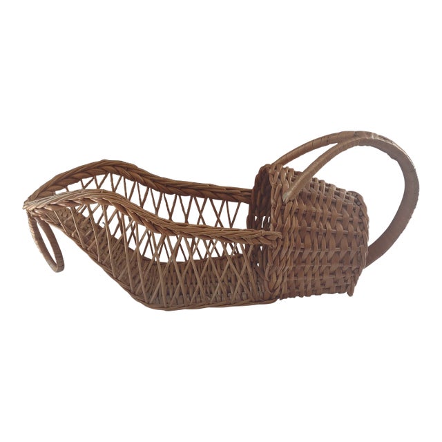 Vintage Wicker Wine Bottle Holder Carrier For Sale