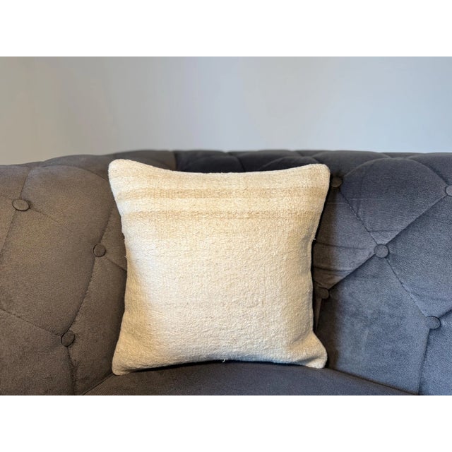 Ivory Handwoven Hemp Cushion, Natural Ivory Warm Beige Ombre Pillow, Turkish Anatolian Pillow With Insert, 16x16 In For Sale - Image 8 of 9