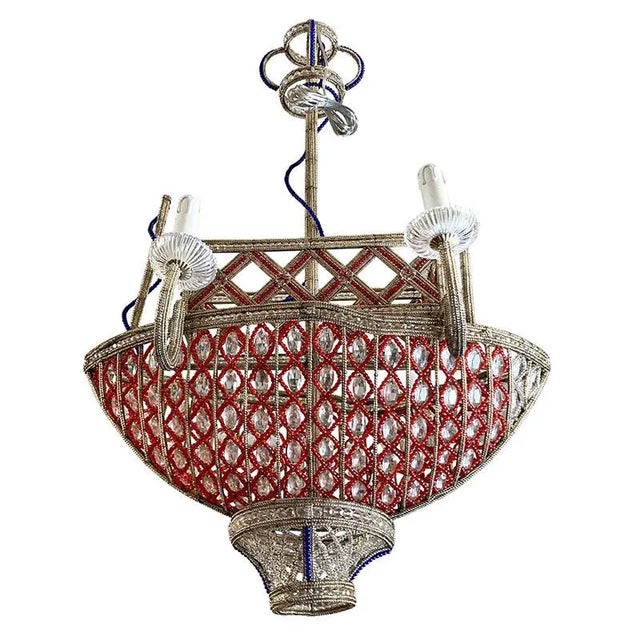 Boat Shape Four-Light Chandelier with Polychrome beading For Sale - Image 6 of 6