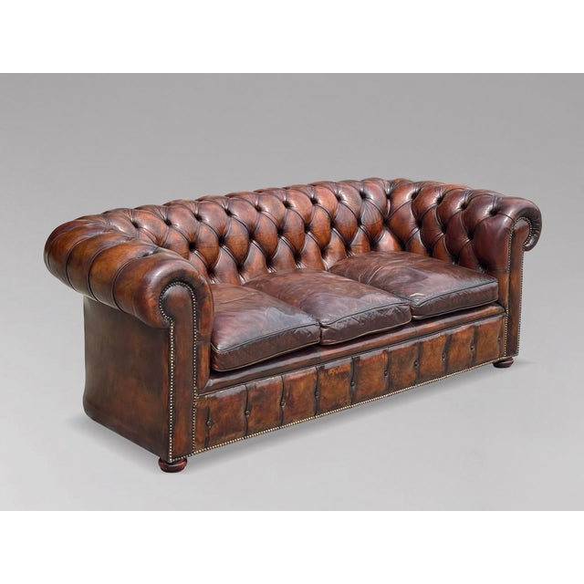 Brown Victorian Brown Leather Chesterfield 3-Seater Sofa, 1880s For Sale - Image 8 of 12