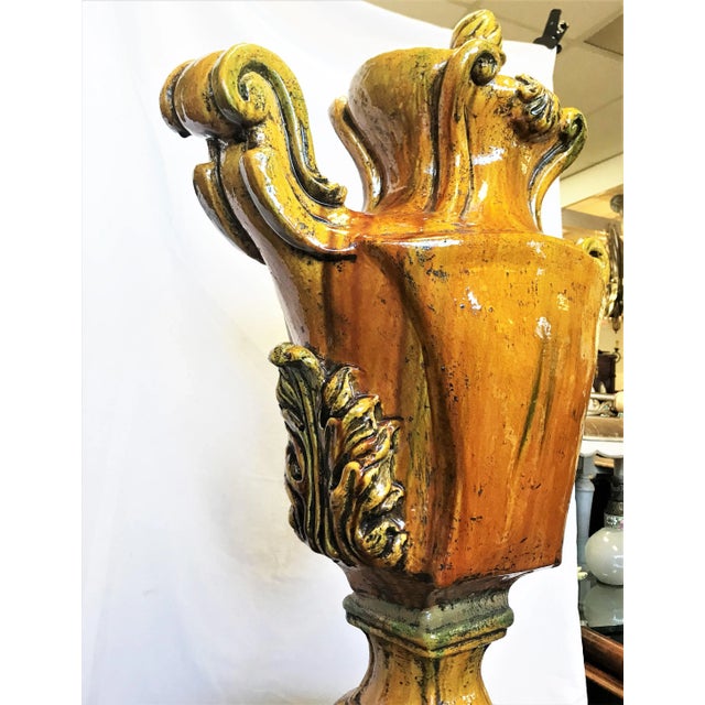 Late 20th Century Italian Ceramic Large Lidded Urn on Pedestal For Sale - Image 5 of 12