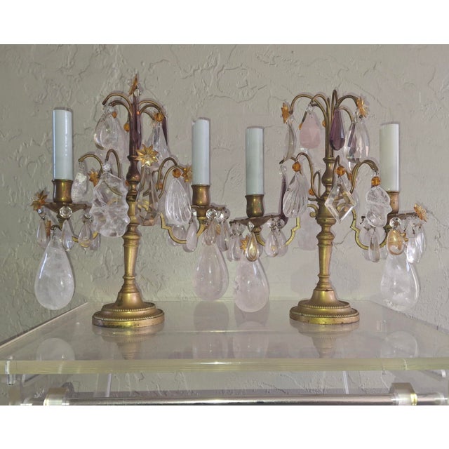 French 19thc Opulent French Louis XVI Rock Crystal & Bronze Table Lamps/ Girandoles a - Pair For Sale - Image 3 of 18