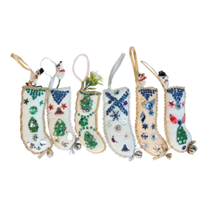 Mid-Century Felt Christmas Stocking Ornaments - Set of 6