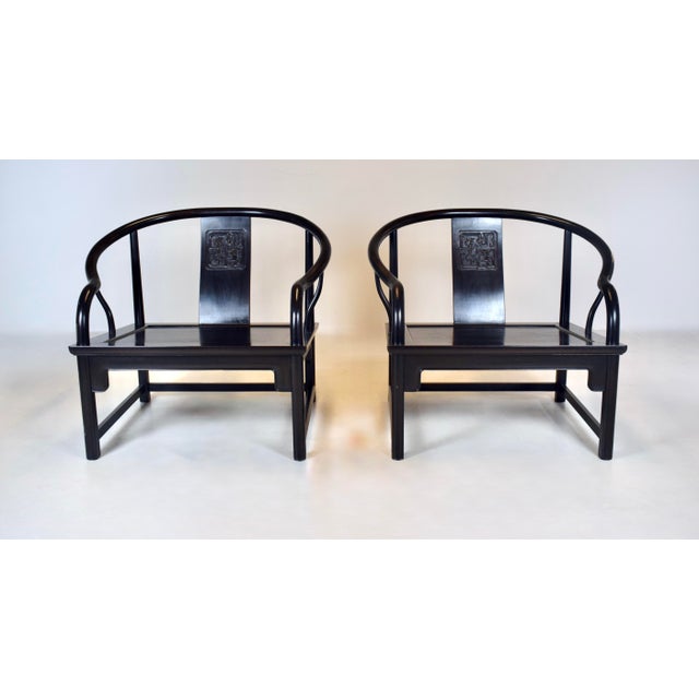 Chinoiserie 1960s Solid Ebony Chinoiserie Lounge Chairs Baker Furniture For Sale - Image 3 of 14
