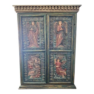 Mid 19th Century Spanish Colonial Ecclesiastical Armoire - Carved Apostles & Angels - Monastic Origin For Sale